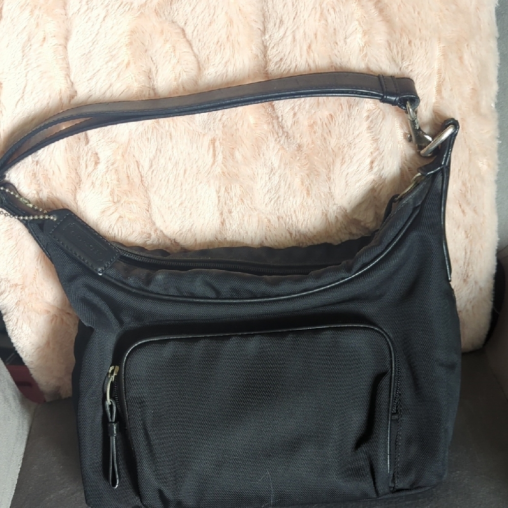 Coach Mini Nylon Black Shoulder Bag with Front Pocket